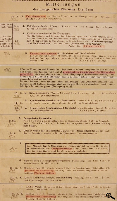 Aus den Mitteilungen des Evangelischen Pfarramtes Dahlem (1934 – 1938 (Collage)