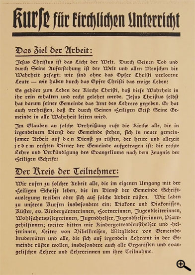 Das erste Programm der „Kurse für kirchlichen Unterricht“, 1938