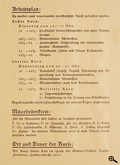 Das erste Programm der "Kurse für kirchlichen Unterricht", 1938(2)
