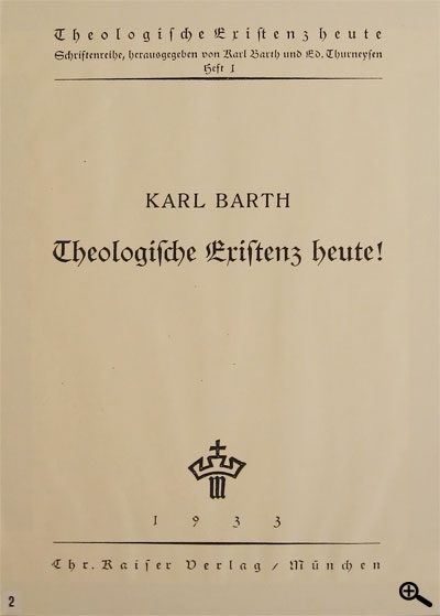 Titelblatt der theologischen Schrift Barths und