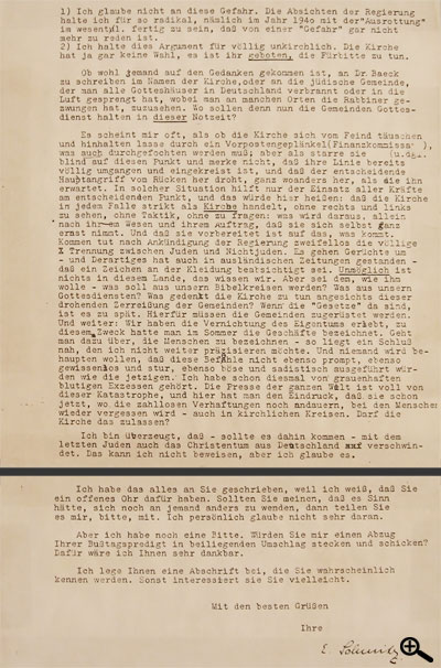 Brief der Berliner Lehrerin Elisabeth Schmitz an Helmut Gollwitzer nach seiner Bußpredigt 1938.