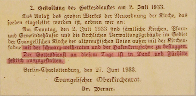 Gestaltung des Gottesdienstes am 2. Juli 1933